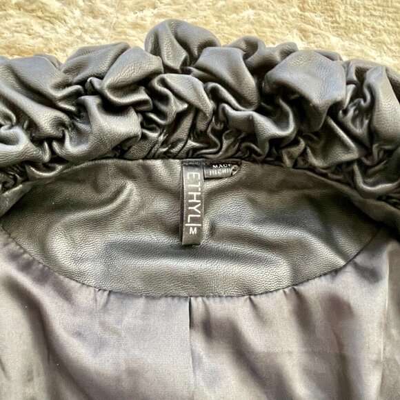 Black Vegan Leather Ethyl Vest, Ruffled Collar, Size M - Picture 10 of 14